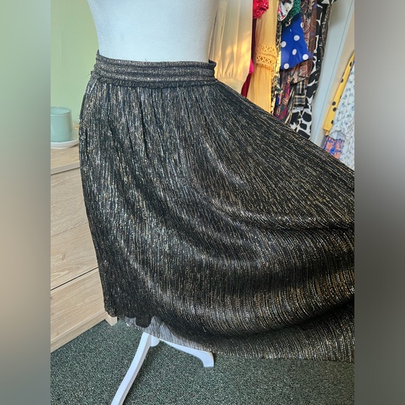 ZARA A-Line Silver Gold Metallic Threads Elastic High-Waist Knee-Length Skirt S - Picture 1 of 16
